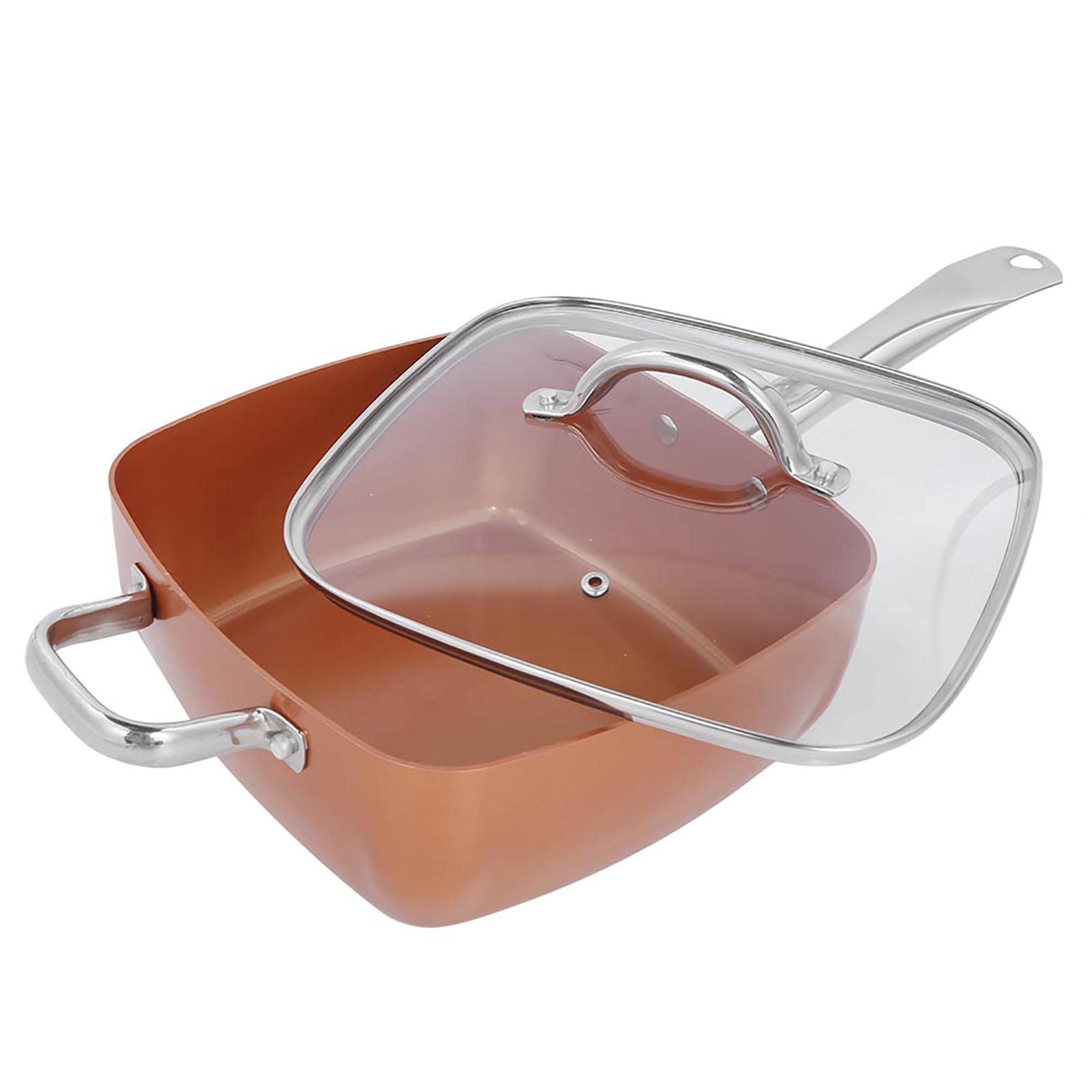 SUNGOOYUE Juego de Sartén Cuadrada para Estofado, Olla Profunda Antiadherente de Aluminio de 6 Cuartos con Tapa de Vidrio, Sartén Apta para Horno para Hornear, Freír, Cocinar Al, Guisar, Cocineros