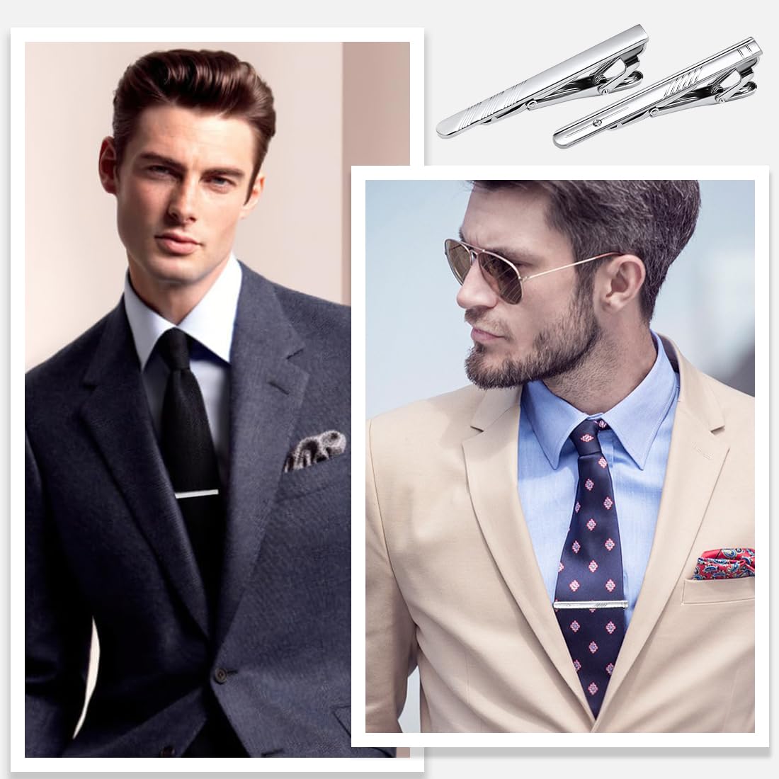JEYORZY Fermacravatta Uomo Argento per Occasioni Speciali e Abbigliamento Quotidiano，Perfetto per San Valentino, Natale, Matrimoni e Meeting