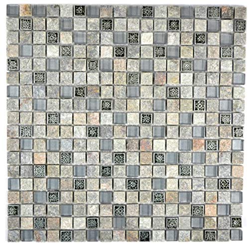 Mosaikfliese MOS92-02M7_f - Mosaico de cristal translúcido gris