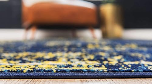 Miniatura 4 de Unique Loom Sofia Collection - Tapete Casino, 7 pies 1 pulgada x 10 pies, rectangular, azul marinoamarillo