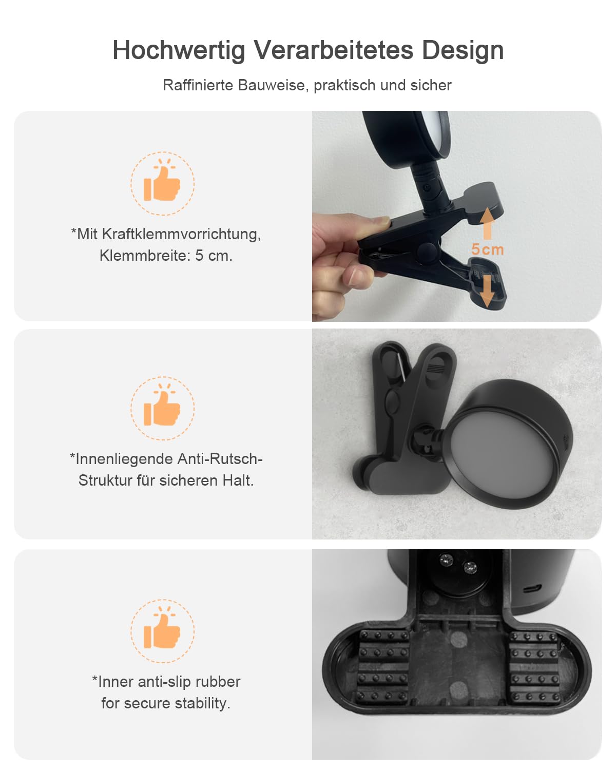 Leselampe Bett Akku Kabellos mit 5000mAh, Klemmlampe Bett mit 3 Farben Dimmbar Touch Fernbedienung, USB-C Klemmleuchte LED mit 360° Drehbare, Nachttischlampe Klemmbar für Schlafzimmer Camping
