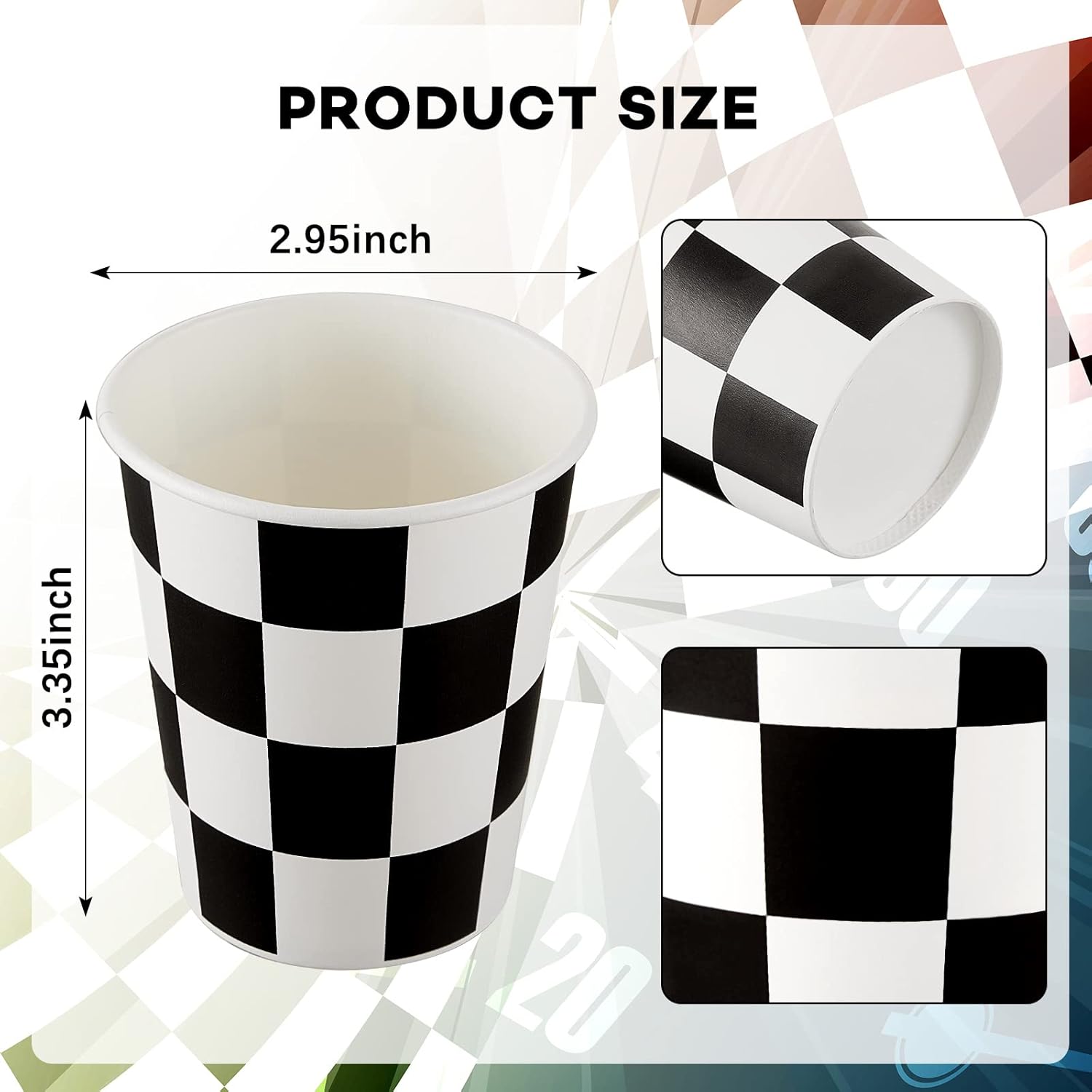 Cunhill 100 Pieces Checkered 9 oz Paper Flag Race Car Cups Party Supplies Black and White Cups Bulk Disposable Beverage for Checkered Themed Birthday Party Decorations