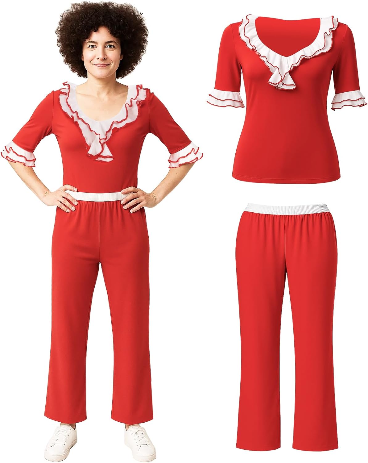 Women I'm 50 Costume Red Top T-shirt Pants Kick Outfit Lady Halloween Movie Show Cosplay Dress Up Medium