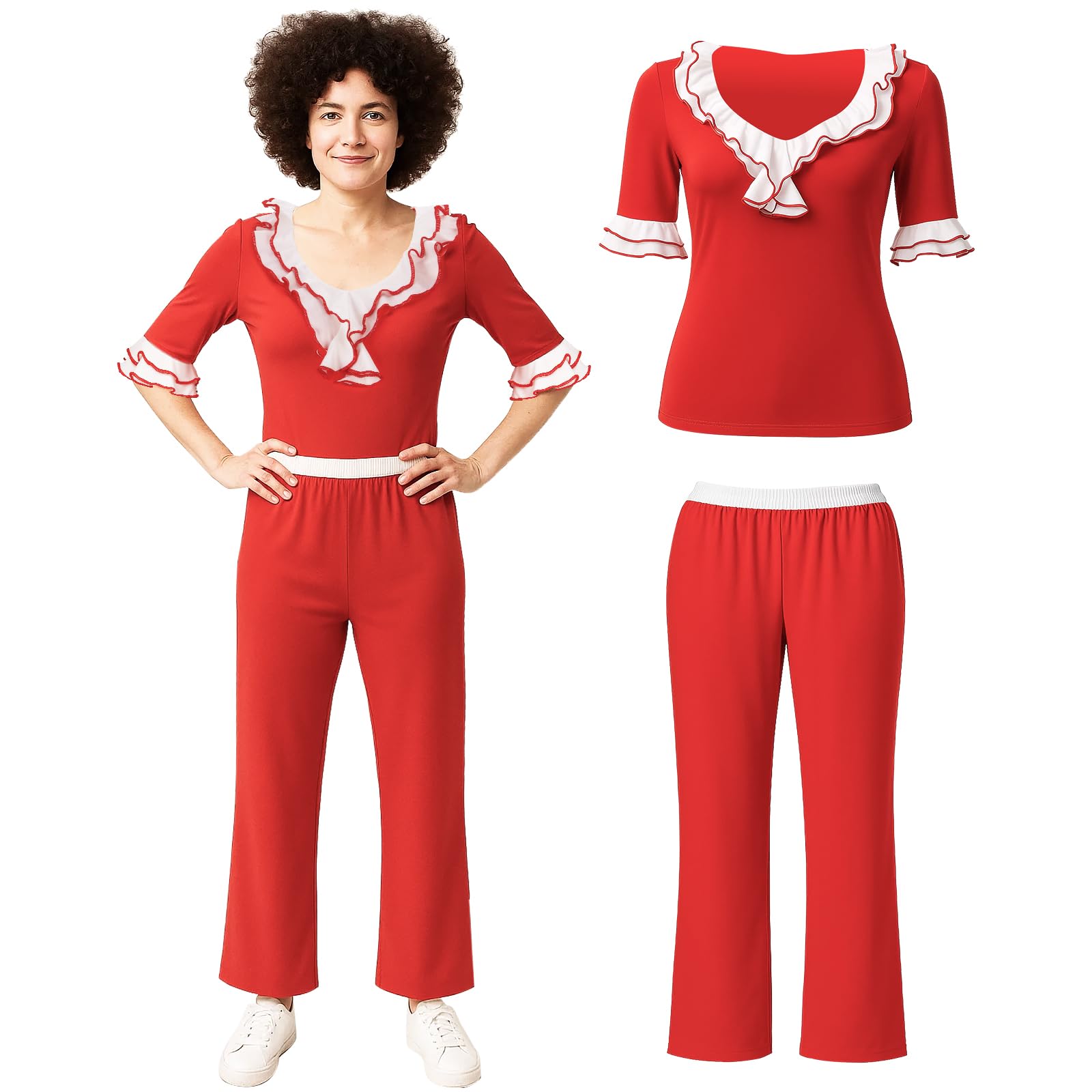 Nonnyer Women I'm 50 Costume Red Top T-shirt Pants Kick Outfit Lady Halloween Movie Show Cosplay Dress Up