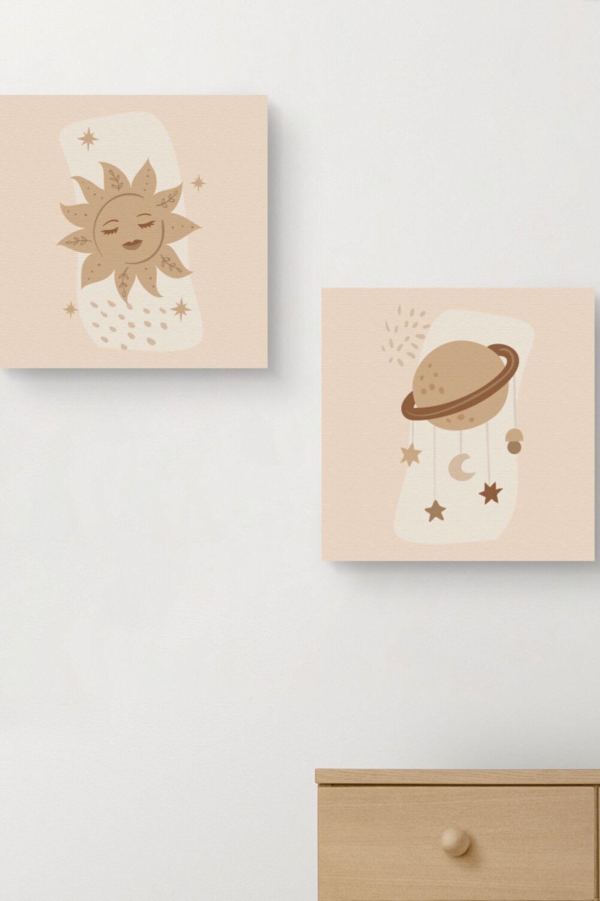 Yıldız ve Gezegen | Minimal Tasarımlı 2'li Kanvas 25x25 cm