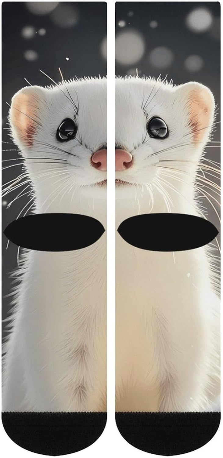 Cute Weasel Hunting Knee High Socks Athletic Long Stockings Sport Casual Crew Tube Sock Boot 40cm