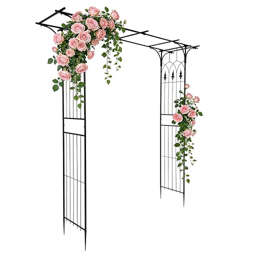 VINGLI Garden Arbor, Arch Archway for Wedding Ceremony Party, Steel Garden Trellis for Plant Climbing, Christmas Decorations Pergola for Backyard, Lawn, for Hallowmas (Black)