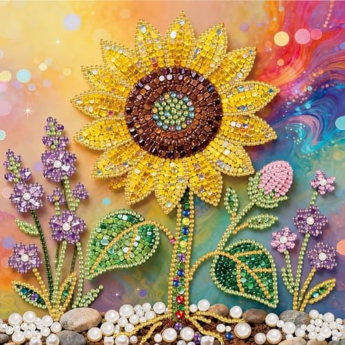 BSNRCH Sunflowers Pearl Diamond Art Kits for Adults DIY Special Shaped Diamond Painting Kit for Beginners 5D Diamond Painting Pearl Gem Art for Home Wall Decor 12X12 Inch