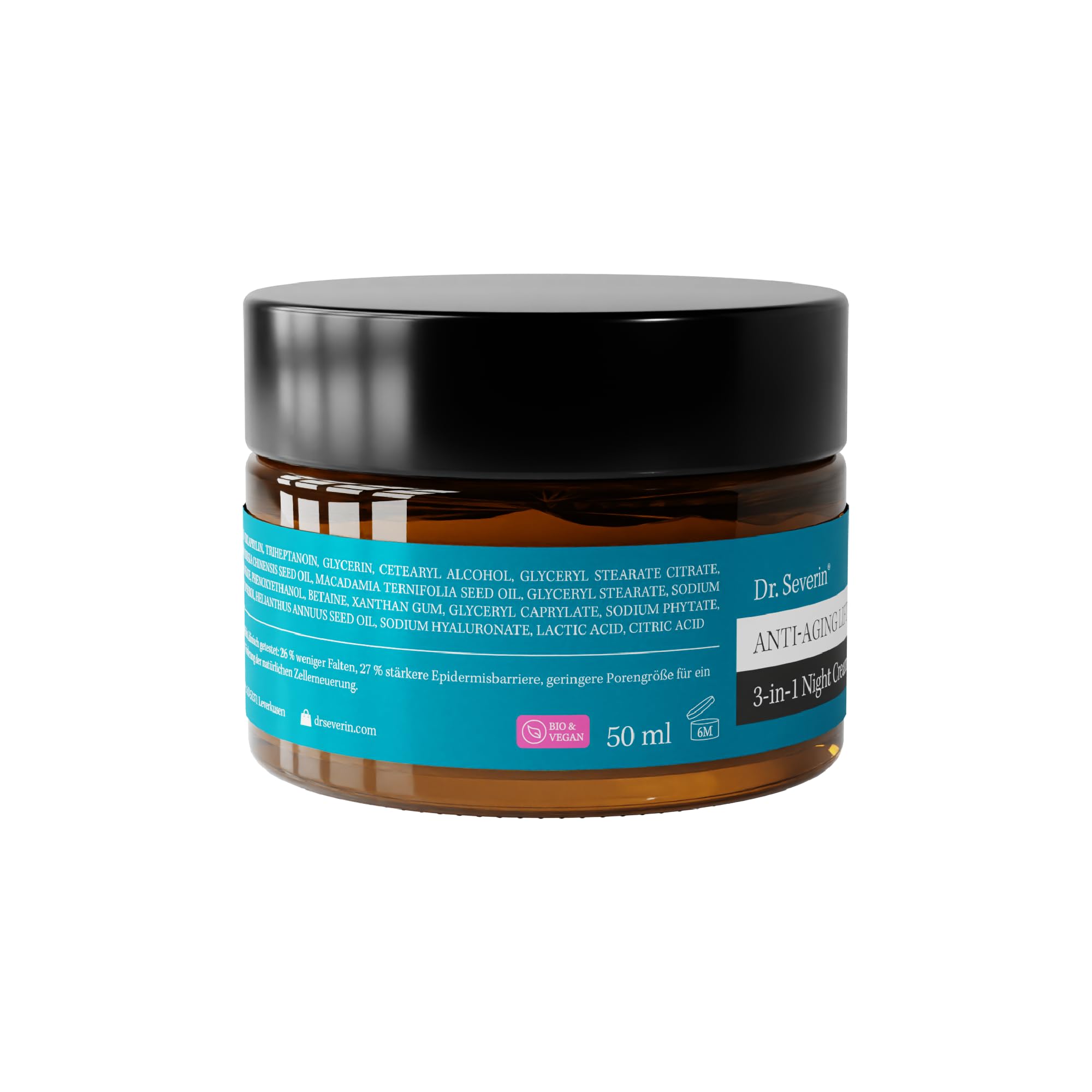 Dr. Severin Anti-Aging Lifting 3-in-1 Night Cream 50 ml I Gesichtscreme mit Hyaluronsäure, Squalane, Vitamin E, Macadamia Öl I Straffende Nachtcreme I Auch für Augenpartie, Hals und Dekolleté