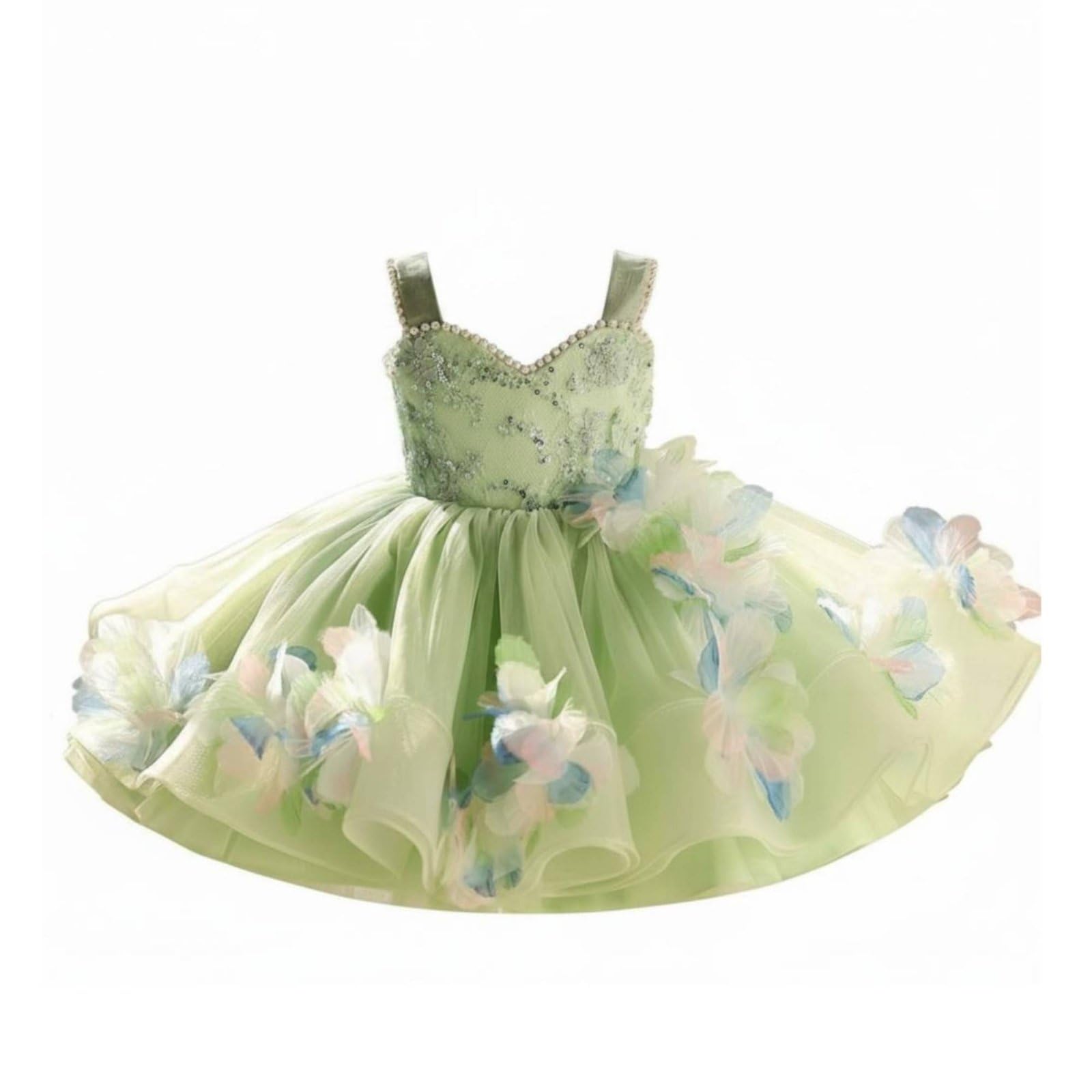 F Fityle Vestido de Fiesta para Niña Vestido Traje Gala con Gran Lazo Posterior Aplicaciones Florales y de Tul Ligero Adecuado para Bodas Comuniones Desfiles Sesiones de Fotos