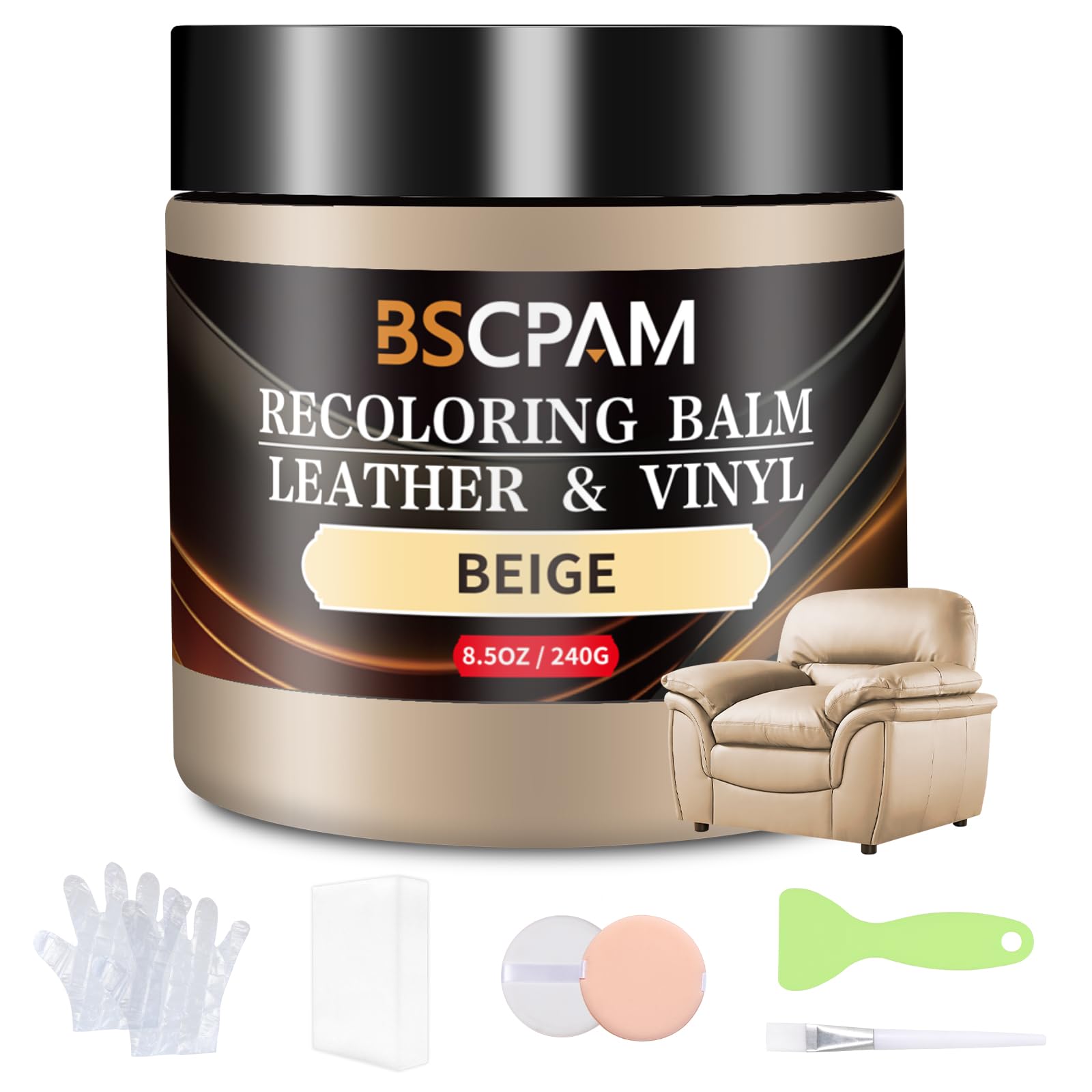 BSCPAM Beige Leather Recoloring Balm,Leather Couch Scratch/Stain Remover,Leather Repair kit for Vinyl Furniture and Car Interior,Leather Dye Paint for