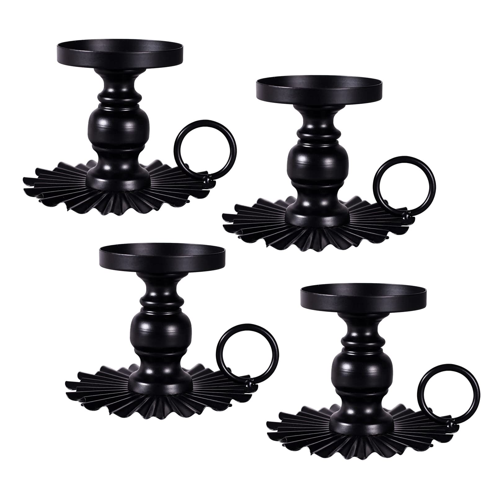 Kerzenständer 4Er Set, Teekerzenhalter Metall Kerzenständer Für Weihnachtsfeier Bauernhaus Hochzeit Esszimmer Tischdekoration,Schwarz