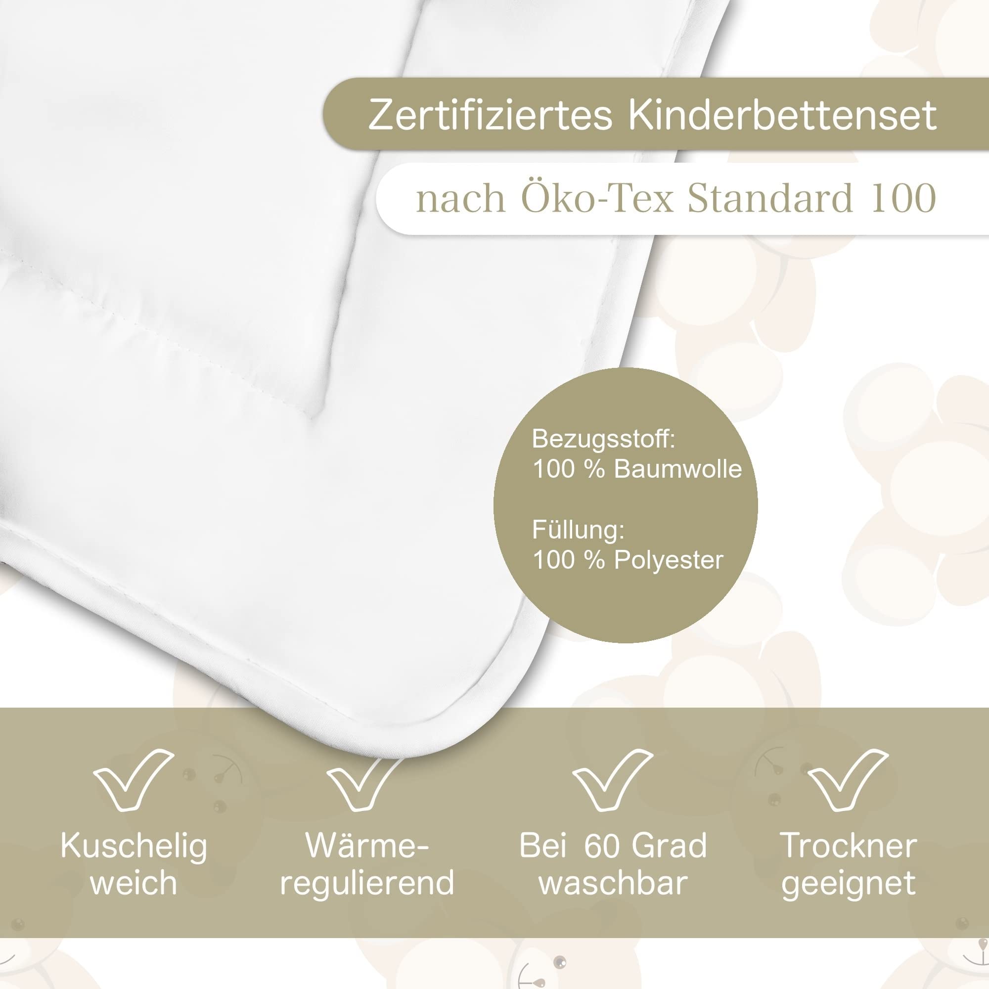 KiGATEX, Premium, Kinderbettdecken-Set, Elefant, 100x135+40x60, Baumwolle | Hautfreundlich, atmungsaktiv, weich, Öko-Tex® zertifiziert, ideal für Babybett und Kinderbett