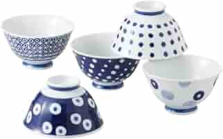 Amazon｜西海陶器 藍丸紋 軽量茶碗揃え5PC 13303｜飯碗