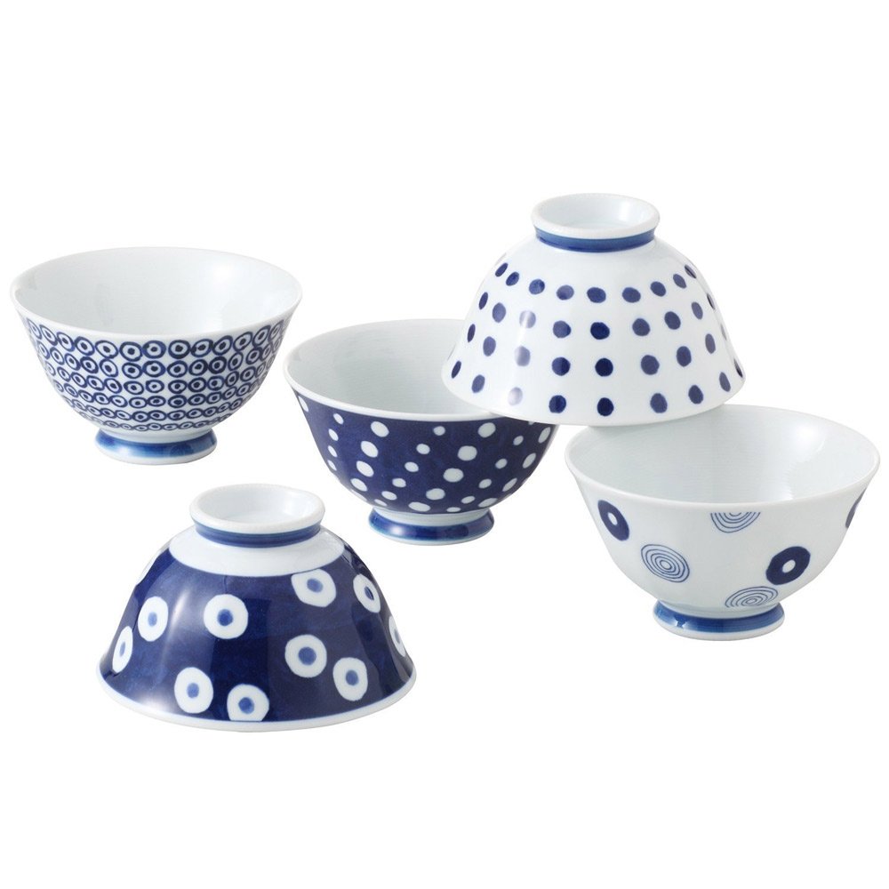 Amazon｜西海陶器 藍丸紋 軽量茶碗揃え5PC 13303｜飯碗