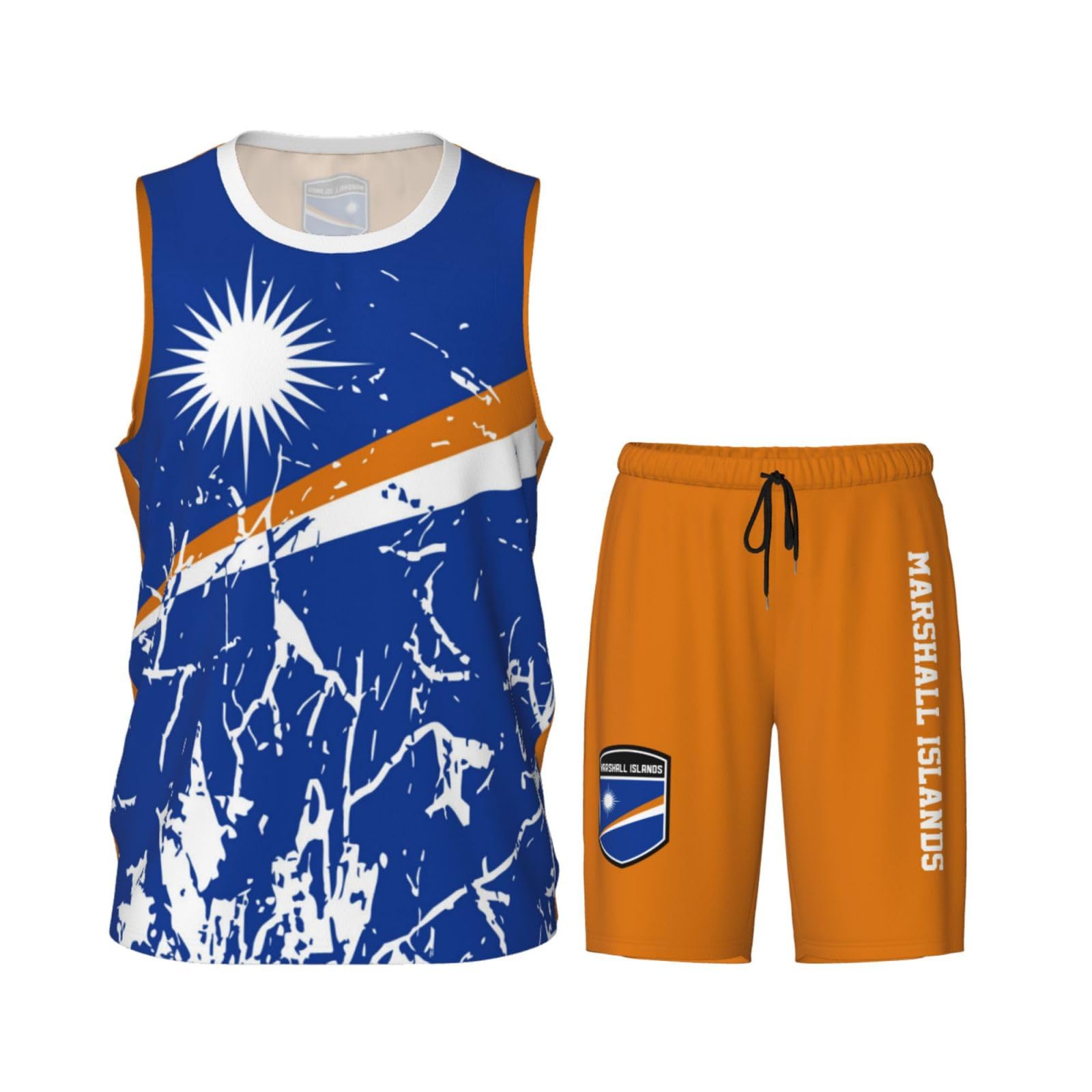 Marshall Islands Flag Grain (2) Basketball Jersey Uniform Suit for Men Adults Training Athletic Set