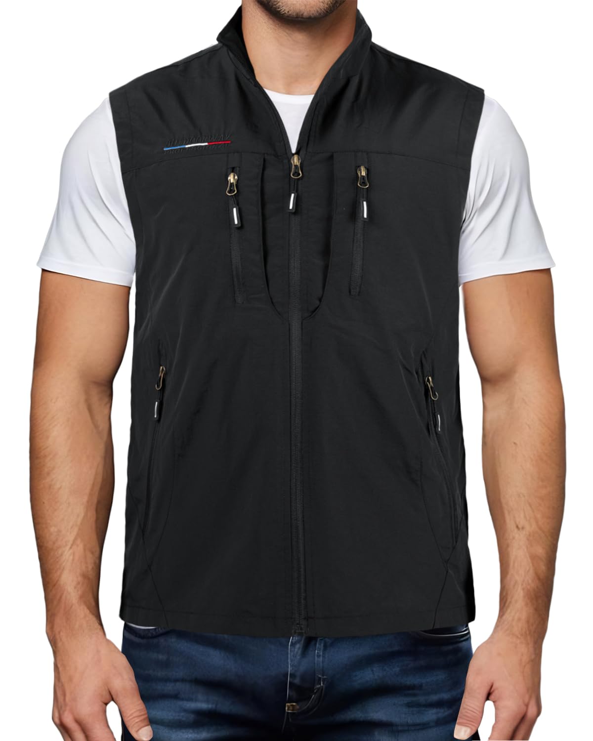 Herren Outdoor Weste Standkragen Anglerweste Golf Leicht Gilet Schnelltrocknende Ärmellose Jacke Arbeitsweste Jagdweste mit Vielen Taschen für Safari Fotografie