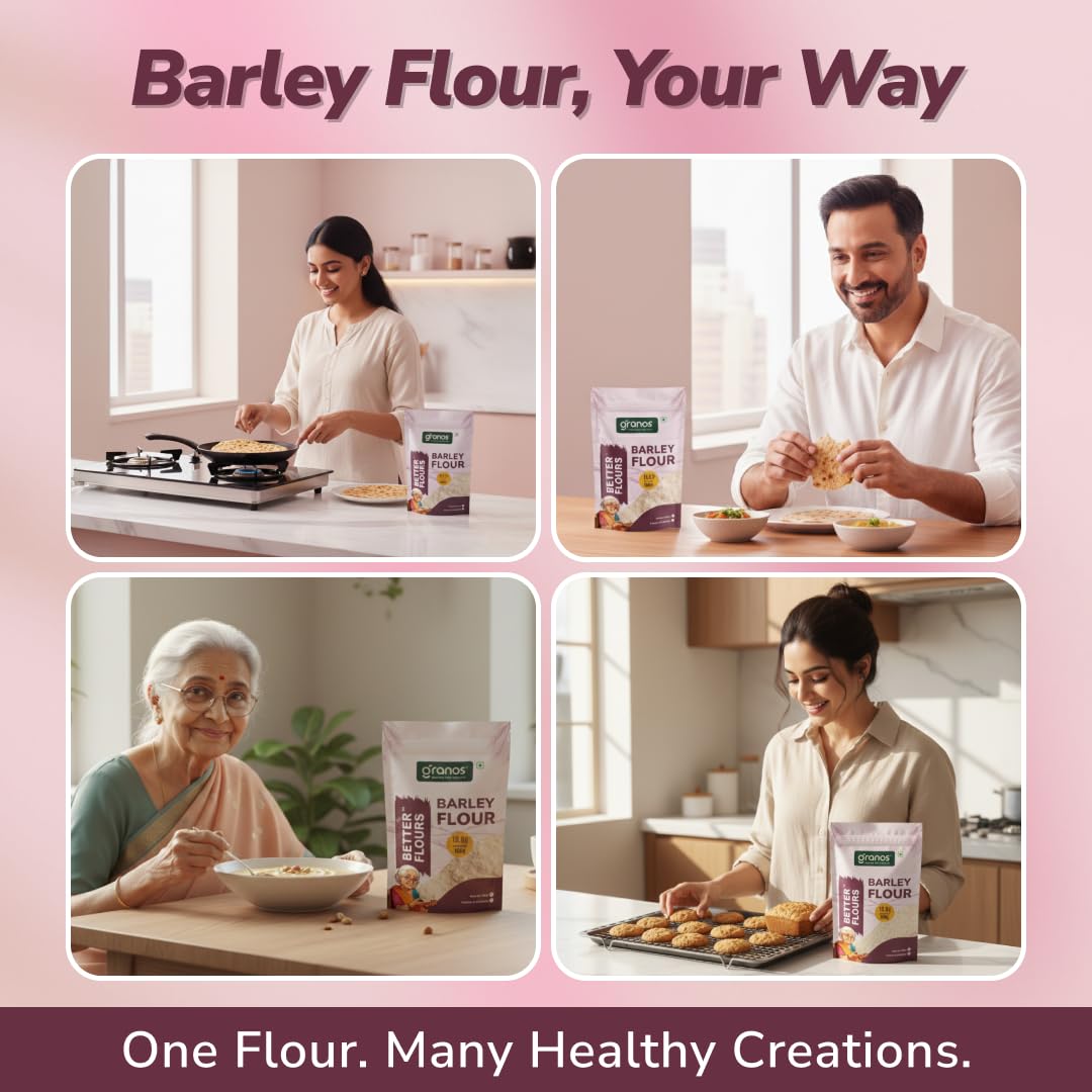 Granos Barley Flour, High in Protein and Fibre, 100% Whole Grain Jau Atta, No Maida, Chemical Free, Weight Loss and Diabetic Support, 900g (Pack of 2) - Image 9 thumbnail