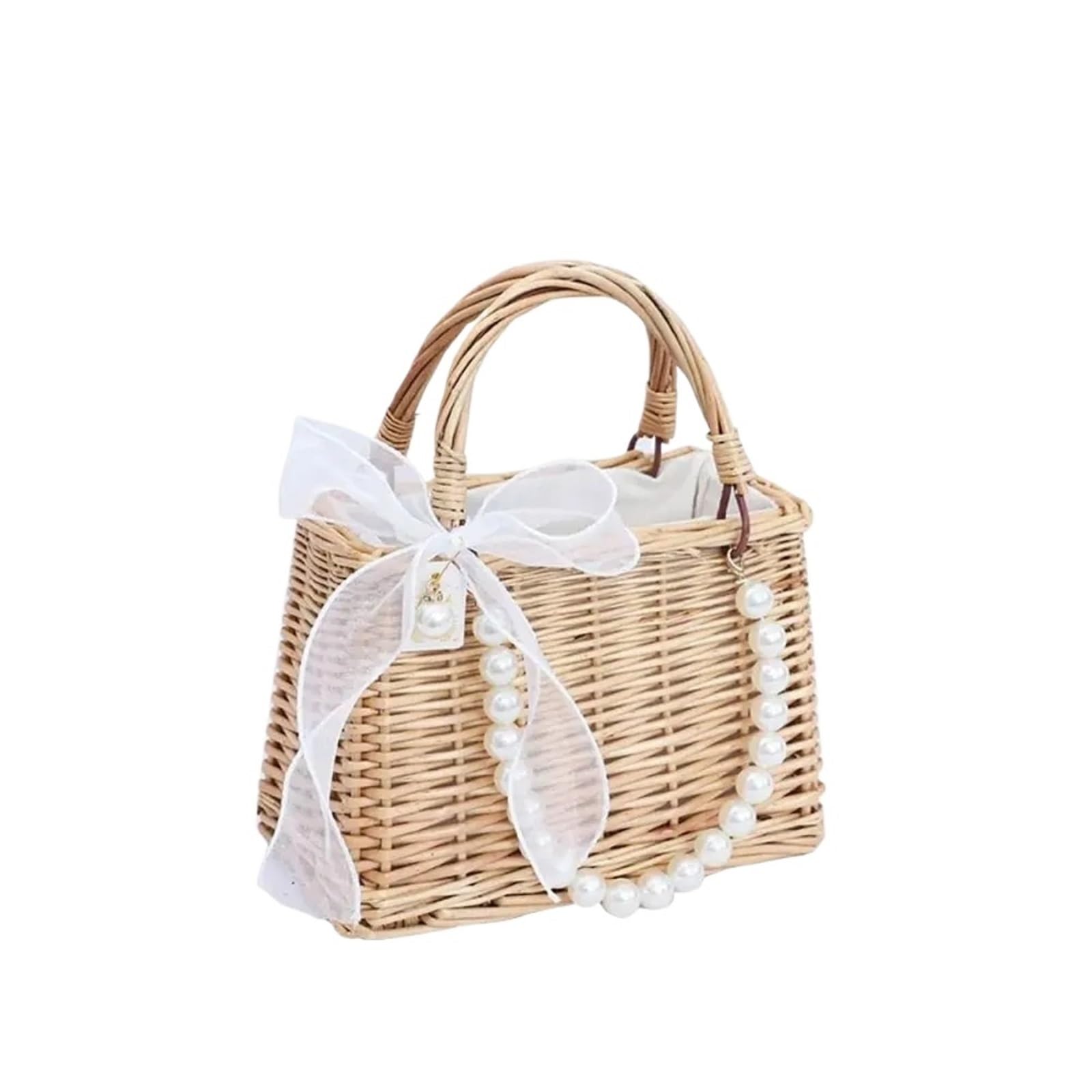 Bolsos de mano de paja con mango de perlas de verano