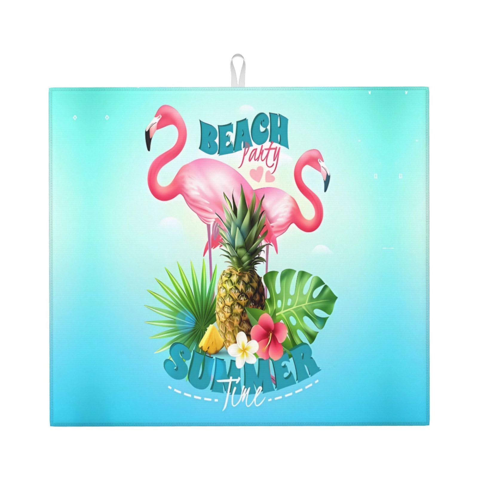 YYHWHJDE Tropical Flamingo Prints Kitchen Drying Mat – Absorbent Microfiber Throw for Dishes, Non-Slip Counter Layer with Vibrant Fade-Resistant Print, Ideal for Appliance Protection