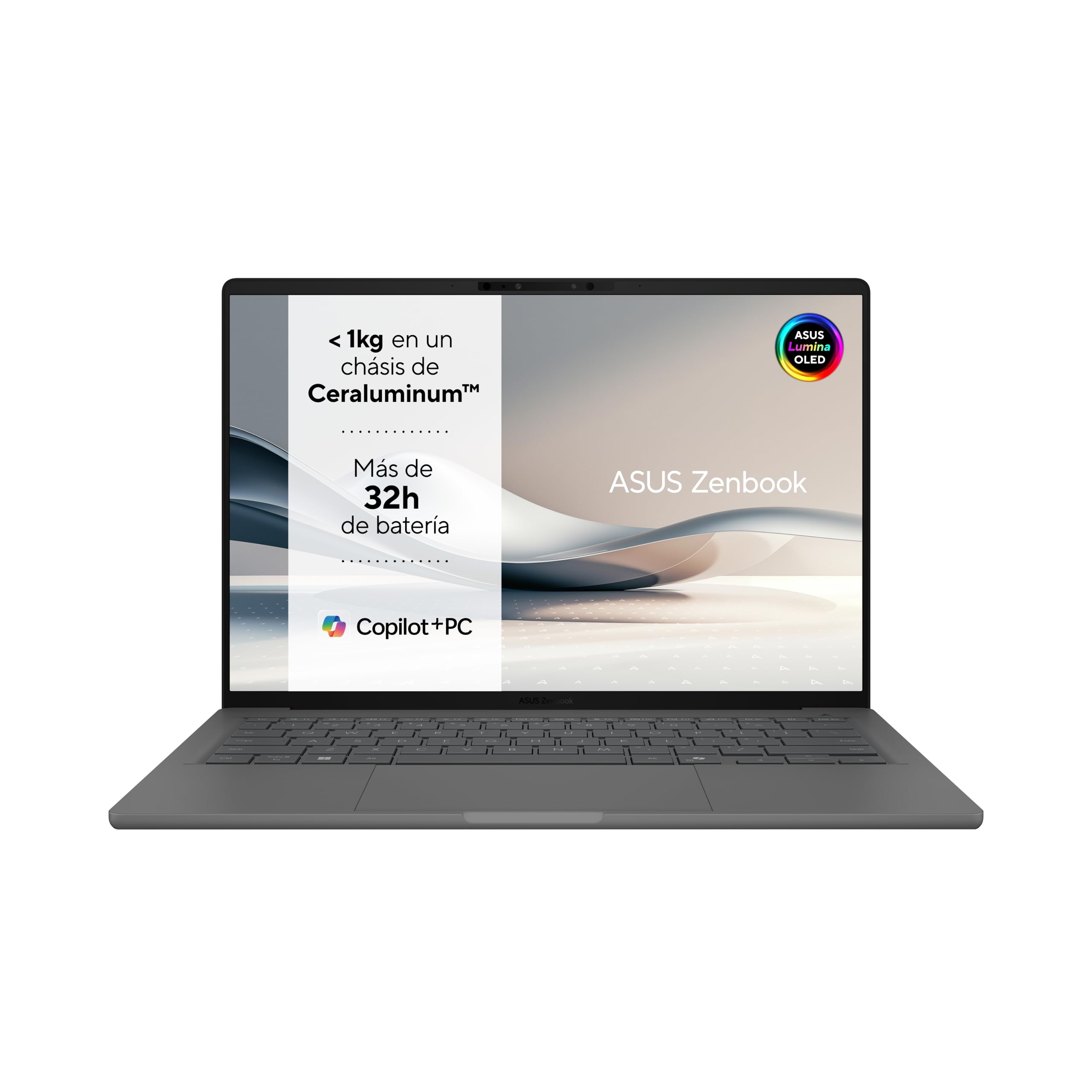 ASUS Zenbook A14 OLED UX3407QA-QD349W Copilot + PC 14" WUXGA (Qualcomm Snapdragon X1-26-100, 16GB RAM, 1TB SSD, Qualcomm Adreno GPU, Windows 11 Home) Grigio Islandese - Tec. QWERTY