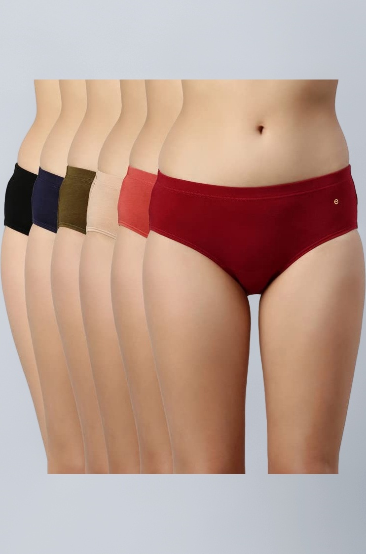 Stretchable Cotton Hipster Panties for Women, Full Coverage Grip Fit Inner Elastic with Antimicrobial & Stain Release Technology - Color and Print May Vary - CR17 (Pack of 6)