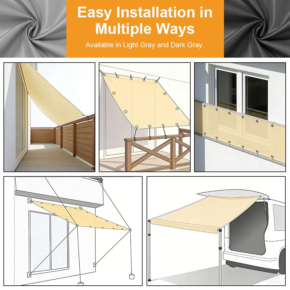 1.5x2m Impermeable Toldo Vela de Sombra, Protección Rayos UV,Rectangular Toldos Exterior Terraza,Pantalla Privacidad Balcon,para Exteriores, Terrazas,Pergola, Jardín（Gris Oscuro） — view 6