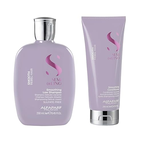 Alfaparf Milano Semi Di Lino Smooth Low Shampoo (8.45 oz) y acondicionador (6.76 oz) - para cabello encrespado y rebelde - Sin sulfato - Alisa y