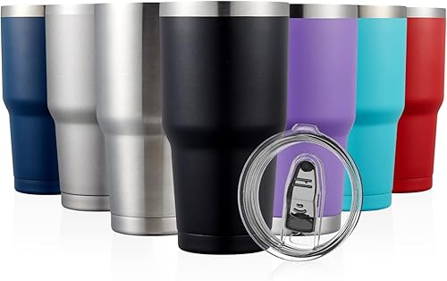 Miniatura 1 de COMOOO Vaso de acero inoxidable negro de 30 onzas con tapa aislada taza de café duradera de doble pared al vacío taza de café térmica para bebidas