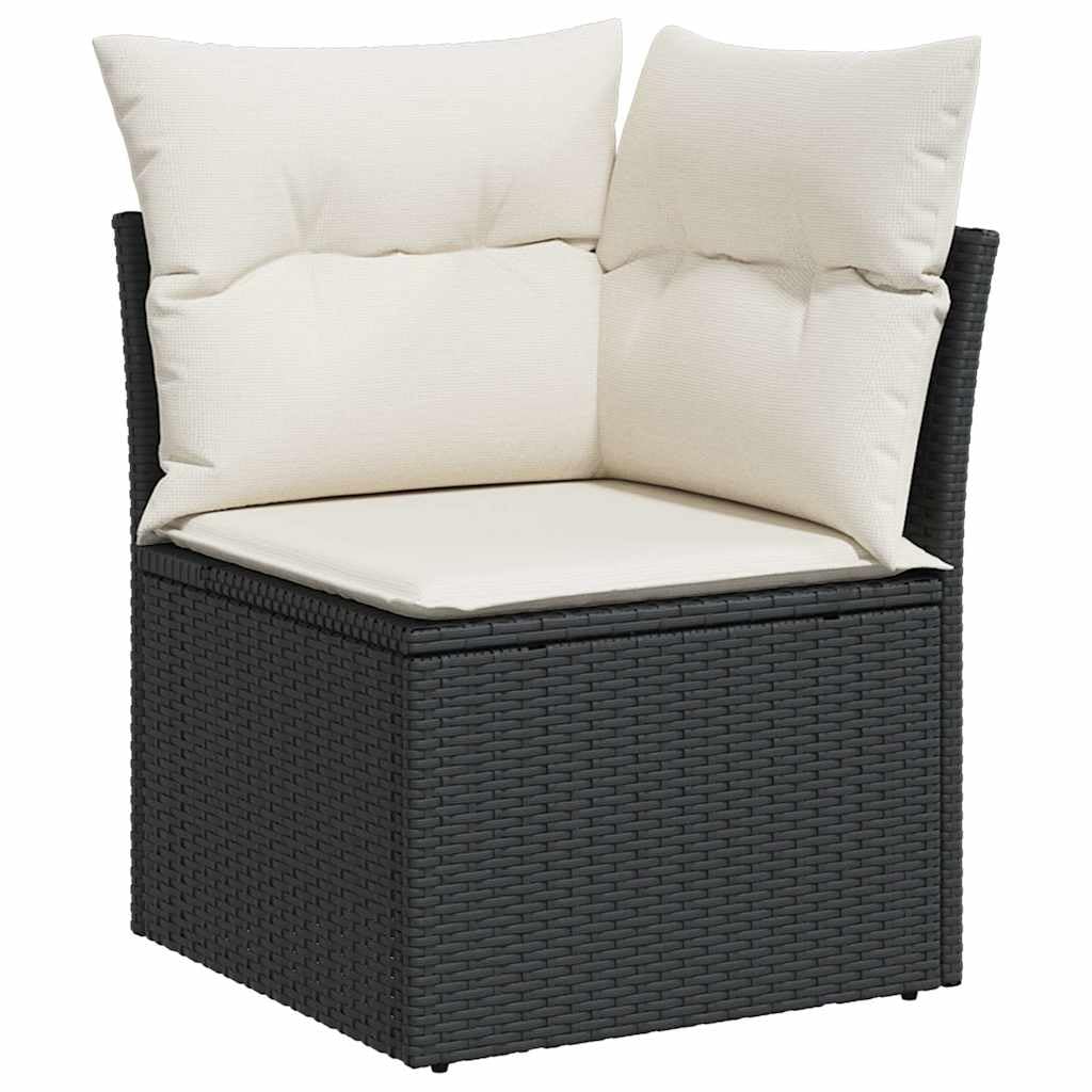 Juego de sofá modular de ratán sintético para jardín con espacio de almacenamiento y fundas de almohada extraíbles, 11 piezas, color negro