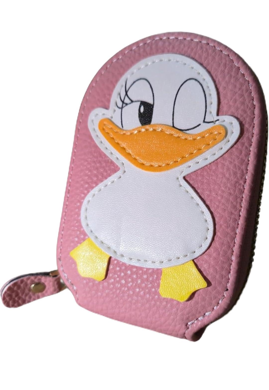 Cute Duck Shape Vegan Leather Card Holder Wallet, Pink, 9 Card Slots, Zipper Closure, Mini Size, for Girls and Women-image-17