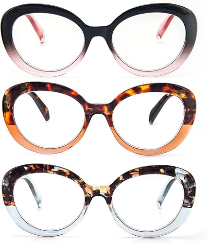 Vista 2 de Gafas de lectura redondas, elegantes, de gran tamaño, para mujer, bisagra de resorte, bloqueo de luz azul