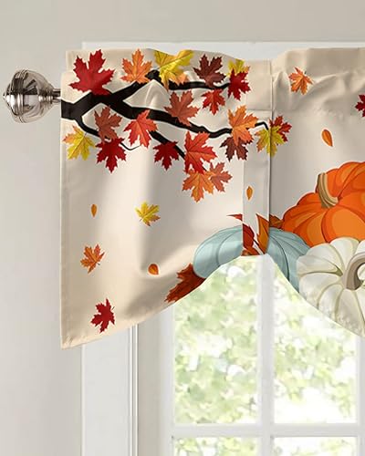 Miniatura 3 de ALAGEO Cenefas de cocina de otoño para ventanas, cenefa de cortina de calabaza de cosecha, cenefa de ventana de hojas de arce de otoño, cenefa