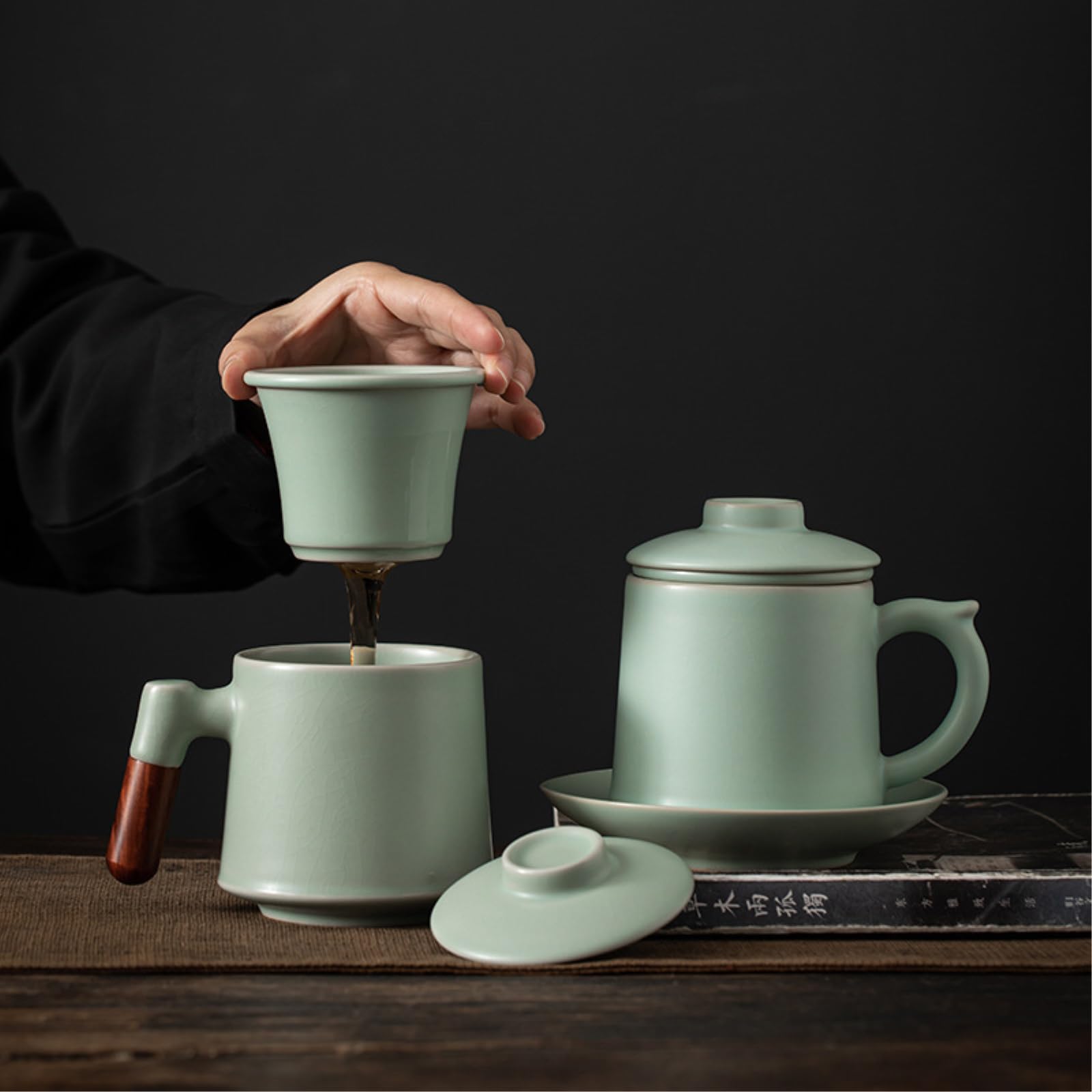 Tasse à filtre en céramique de 400 ml - Couleur unie - Avec couvercle exquis et pratique - Boîte « Gaosheng Cup » - 400 ml
