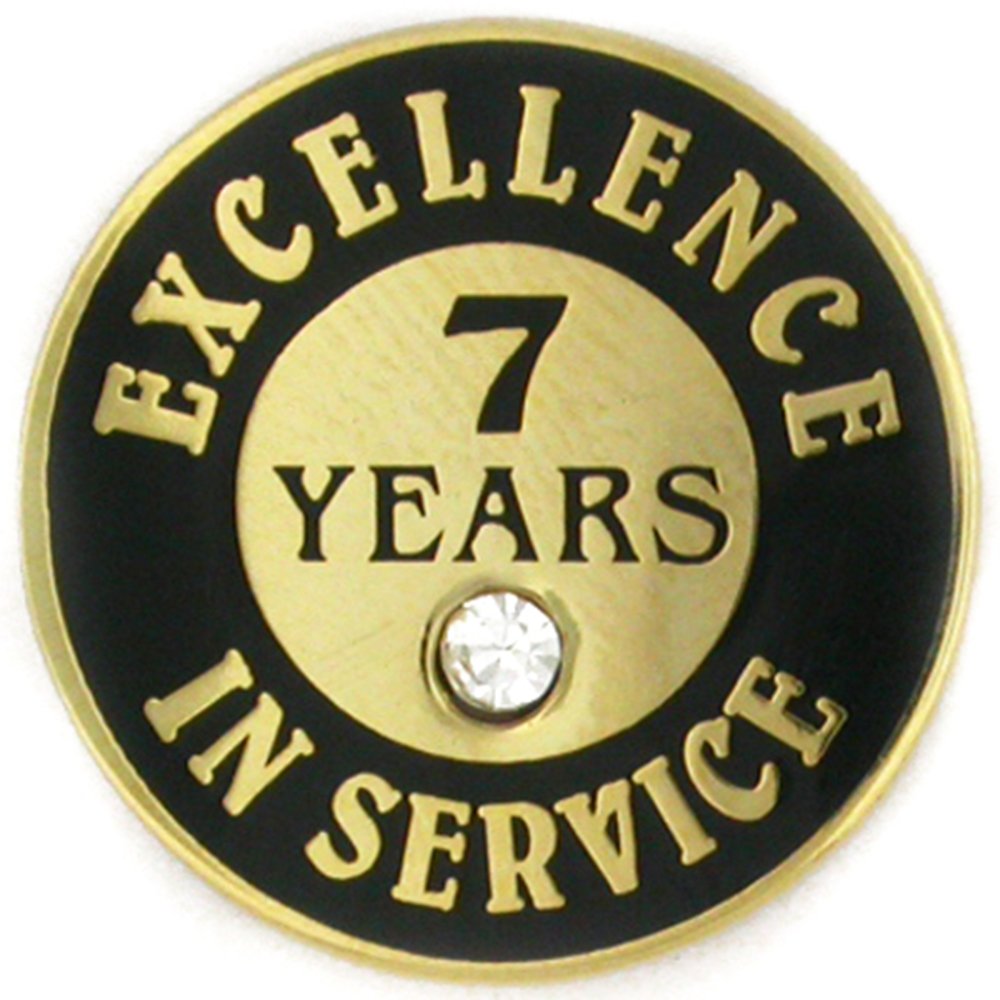 PinMart Gold Color Plated Excellence in Service Year Award Lapel Pin – Metal Enamel Workplace Reward Pin w/Rhinestone – 1-60 Years Pins for Long Standing Employees