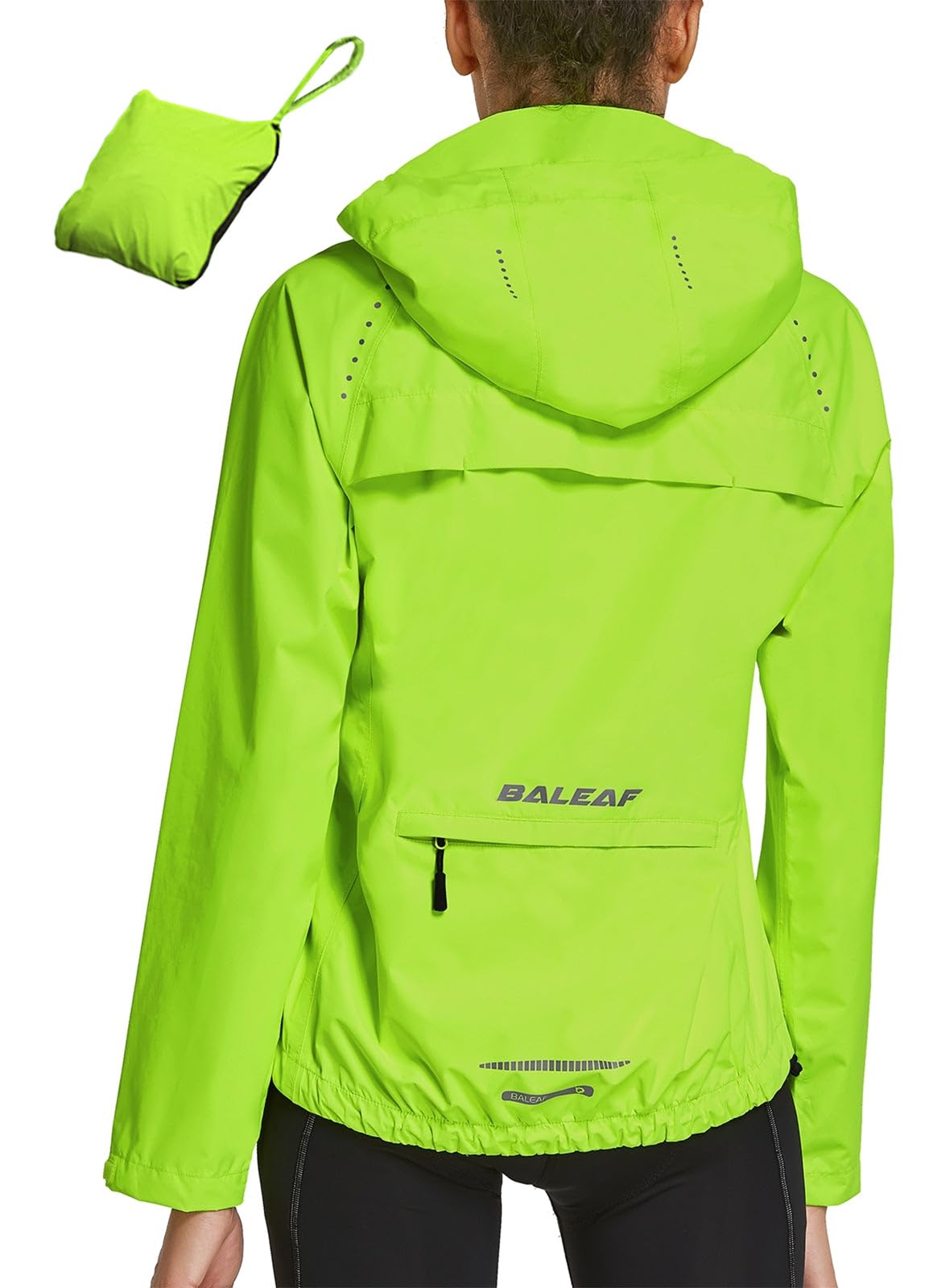 baleaf Packable Rain Jacket Women Waterproof Lightweight Windbreaker Jacket for Hiking Cycling Reflective Hooded