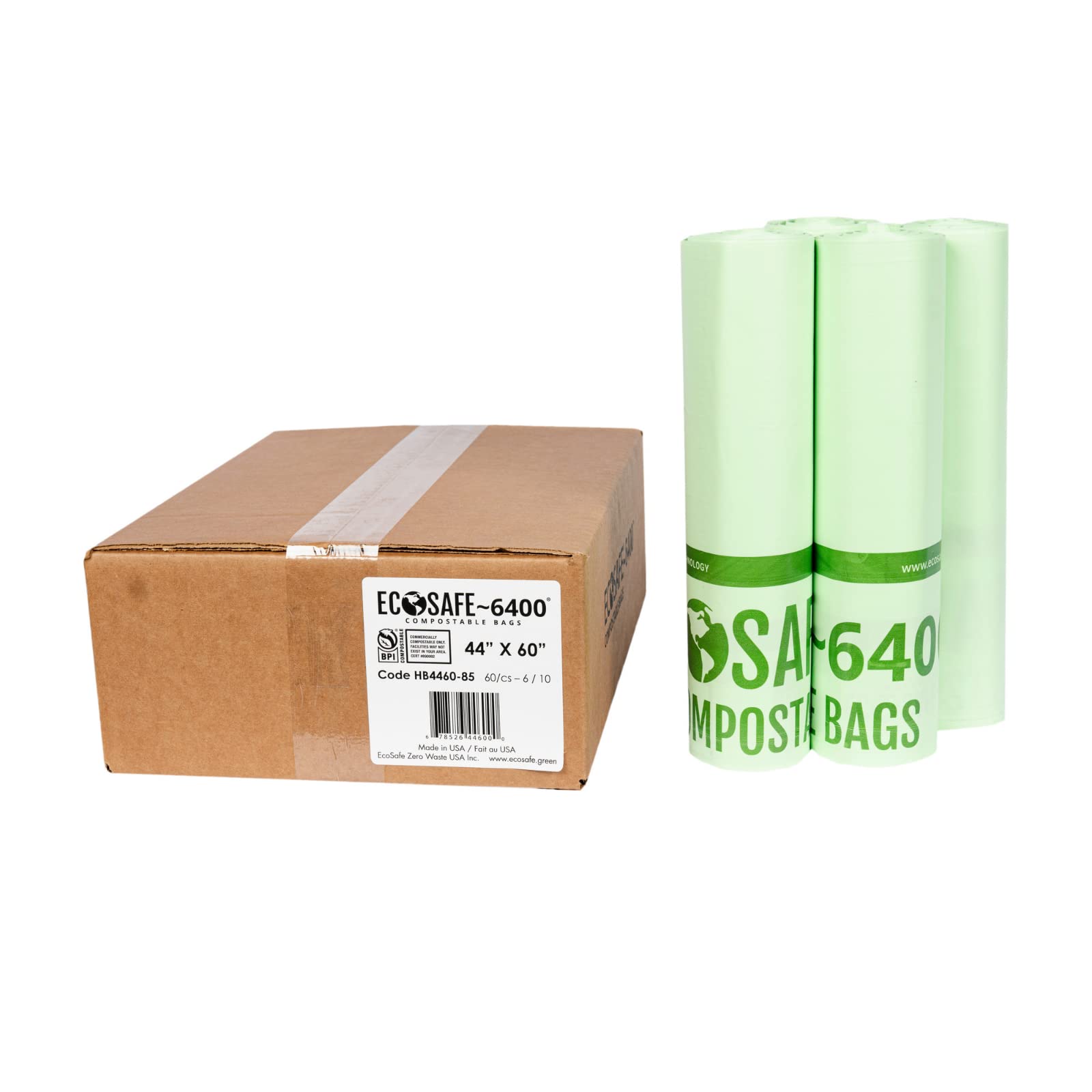 EcoSafe-6400 HB4460-85 Certified Compostable Bag - 44x60” Green Bags for 60 Gallon Bin - Extra Strong Leak, Puncture and Tear Resistant Food Scraps