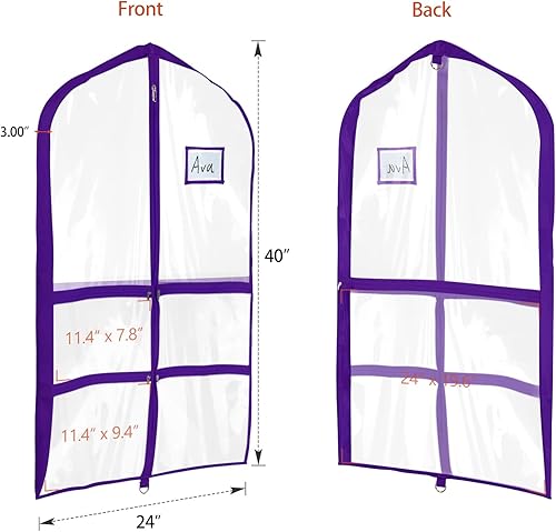 Miniatura 2 de Univivi Bolsas de PVC transparente para disfraz de baile, bolsa de ropa de 40 pulgadas para competiciones de baile, con 4 bolsillos medianos