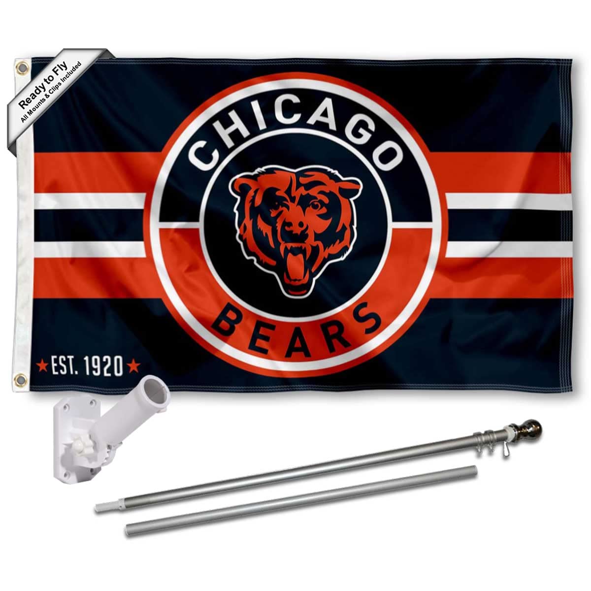 WinCraft Chicago Bears Patch Logo Flag Pole and Bracket Mount Kit