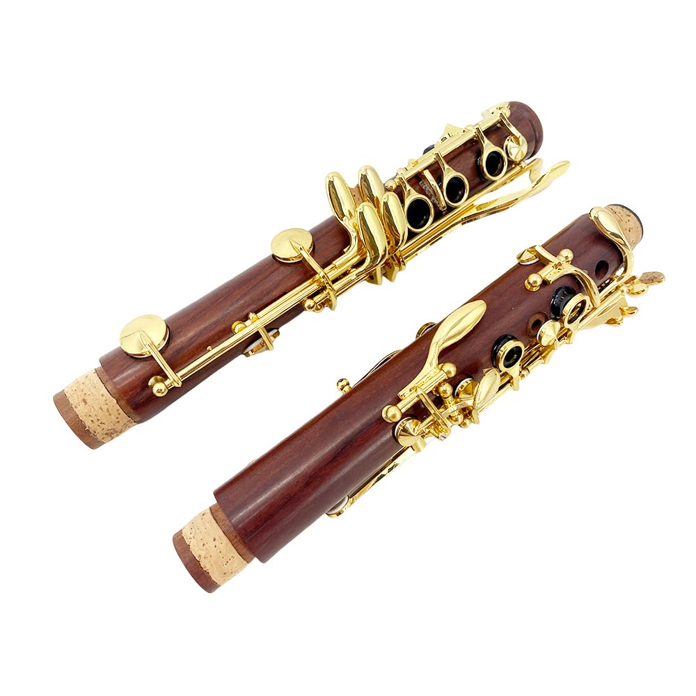 Yinfente Rosewood Clarinete Gold Plated Keys Bb flat Clarinet for Beginner Students with 2 Barrels Hard Case Cleaning Kit Mouthpice Cork Grease Gloves Reeds Professional & Intermediate Clarinet