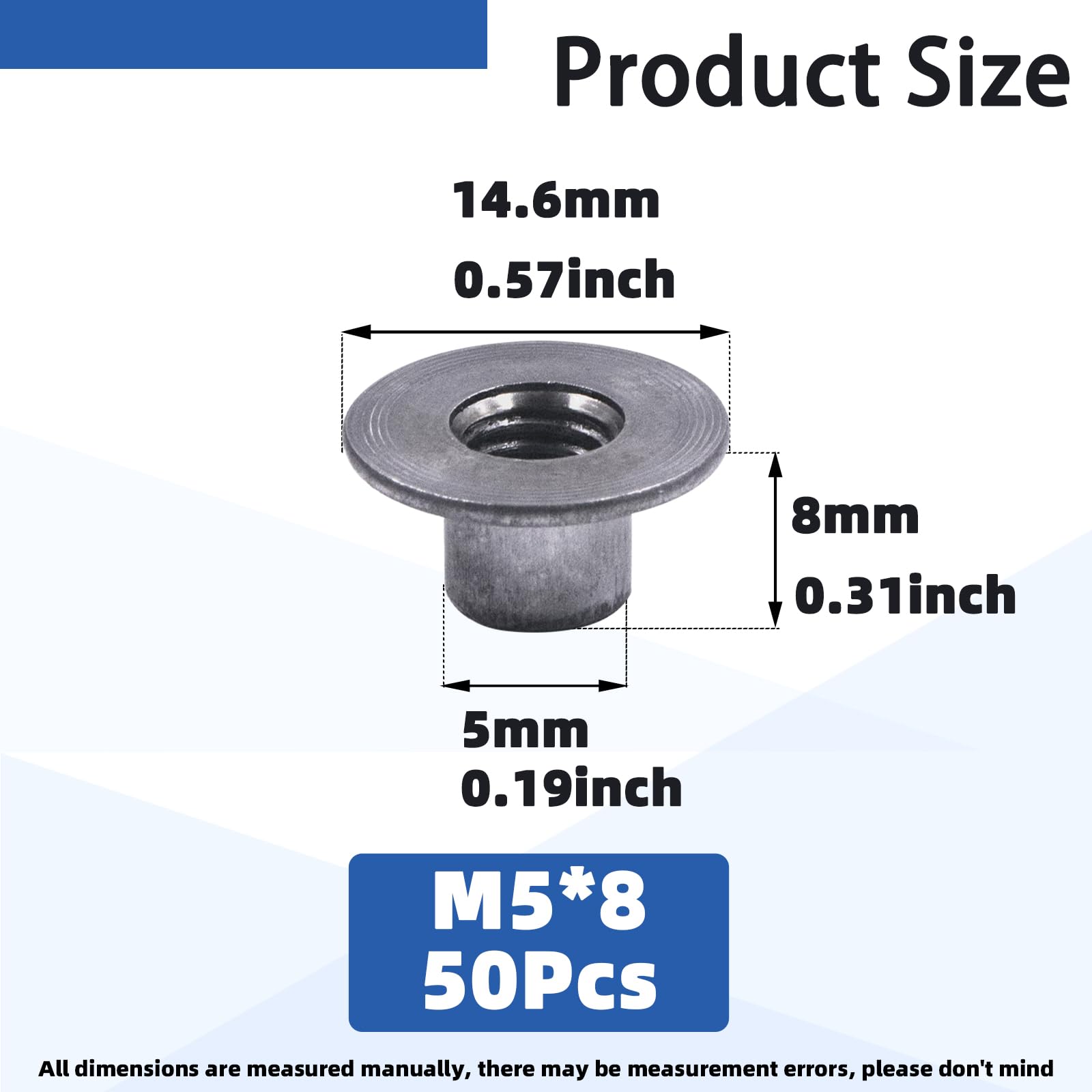 Glarks 85 tuercas de soldadura de base redonda M4 M5 M6 M8 M10, tuerca en T de acero al carbono, accesorios de montaje de tuerca en T, tornillo de montaje a través del orificio de inserción de brida