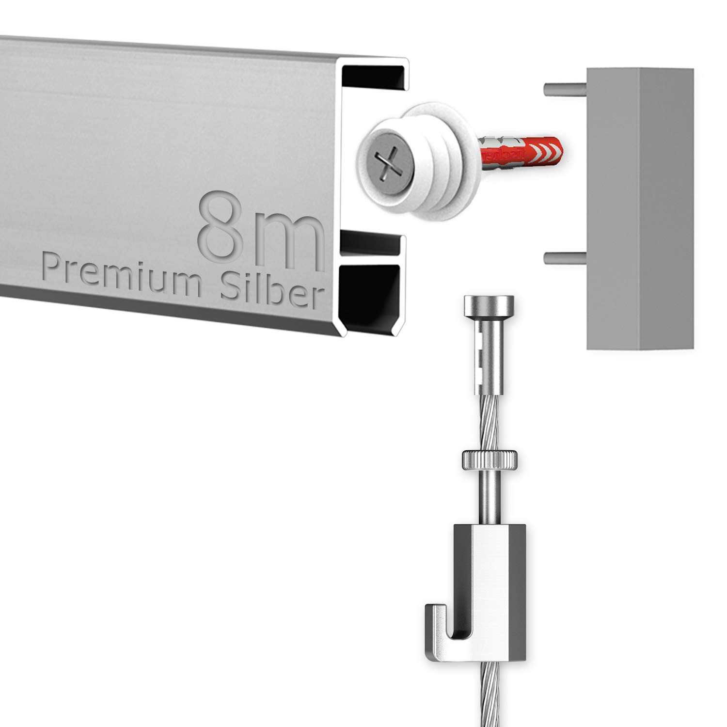 hang-it 8 Meter Premium Bilderschienen Galerieschienen - Komplett Set