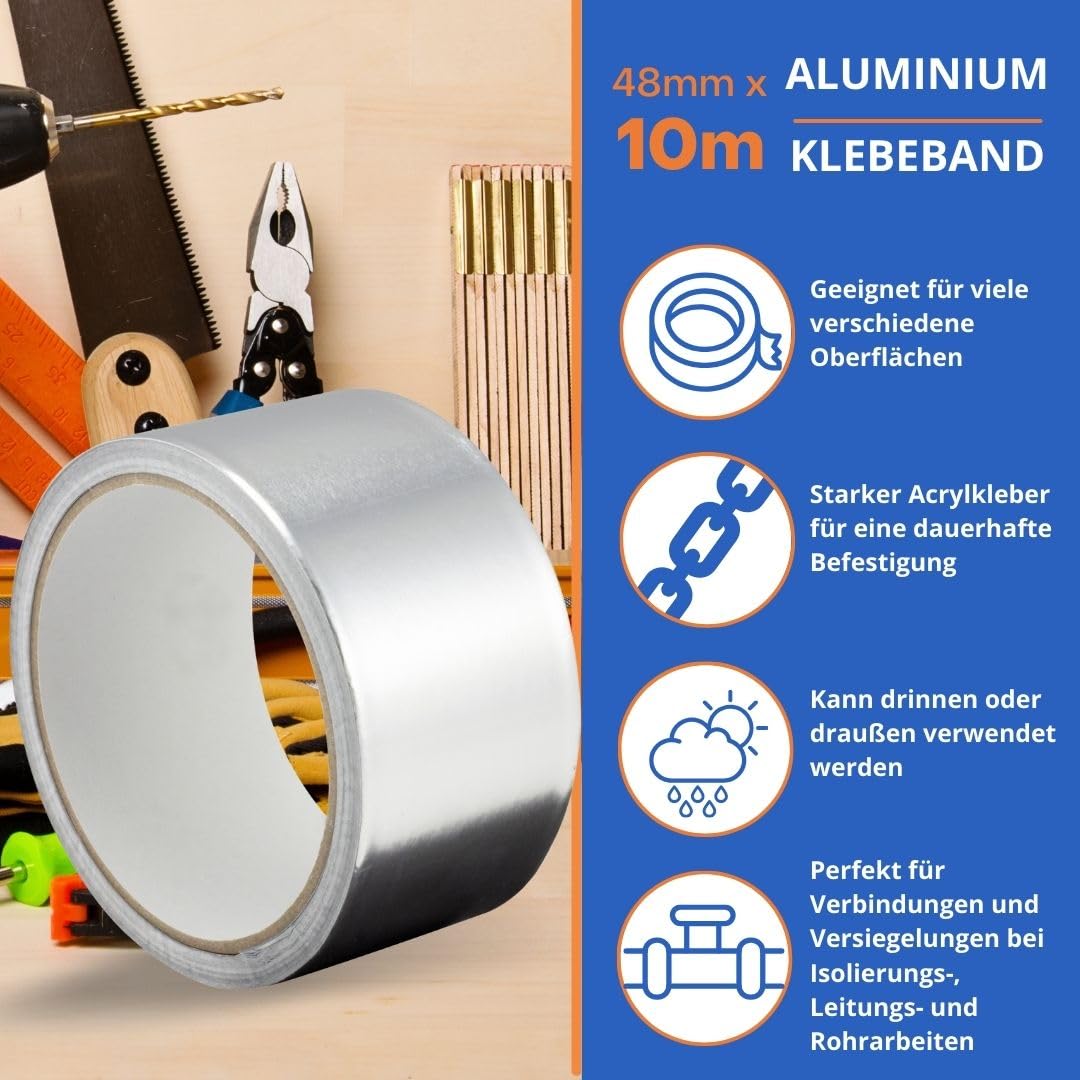 GOCABLETIES Aluminium Klebeband 48 mm x 10 m 48 Rollen