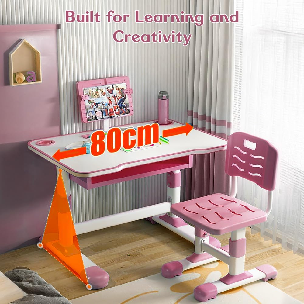 StarAndDaisy Kids Functional Desk and Chair Set, Height Adjustable Children School Study Table with, Bookholder Slot, LED Lamp, Storage for Boys Girls 4-12 Years. (K80-Pink+) - Image 5 thumbnail