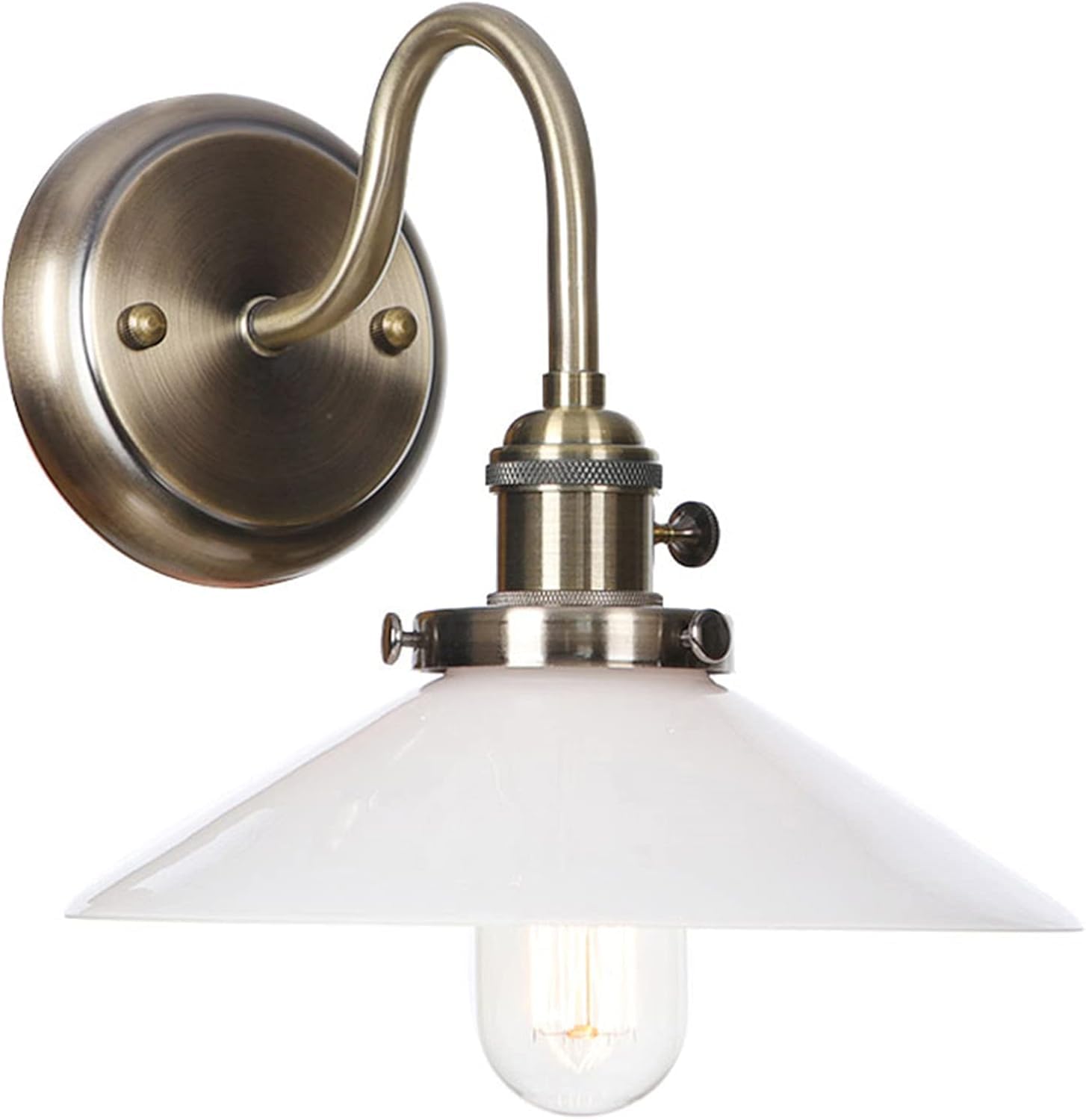 HYJAUSXB Barn Sconce Wall Lighting Vintage Retro Gooseneck Sconces with Switch, Indoor 1-Light Lamp Whtie Glass Shade, Lights for Bathroom Bedroom Bedside Kitchen (d Bronze) (Cyan