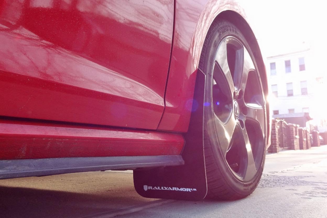 Rally Armor Black UR Mud Flap with Red Logo fits 2015-2021 VW MKVII Golf, GTI, Alltrack, Sportswagen & TSI