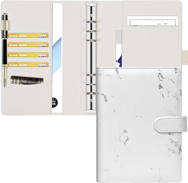 Toplive Leather A5 Binder,6 Round Ring Binder Planner Notebook Cover for A5 Filler Paper(Inner Paper Not Included) Marble