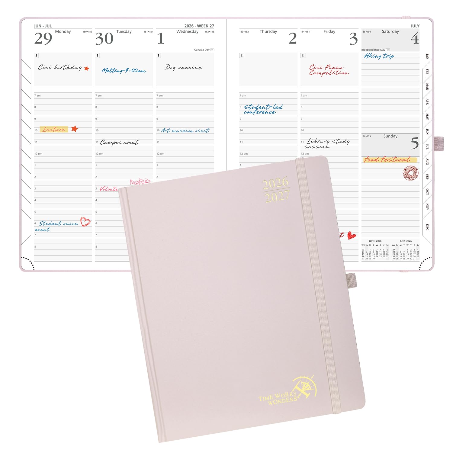 POPRUN 2026-2027 Academic Planner, Large Size 8.5" x 10.5", Weekly and Monthly Calendar, July 2026 to June 2027, Hardcover Appointment Book with Verital Layout, Hourly Time Slots, Monthly Tabs - Light — image 1
