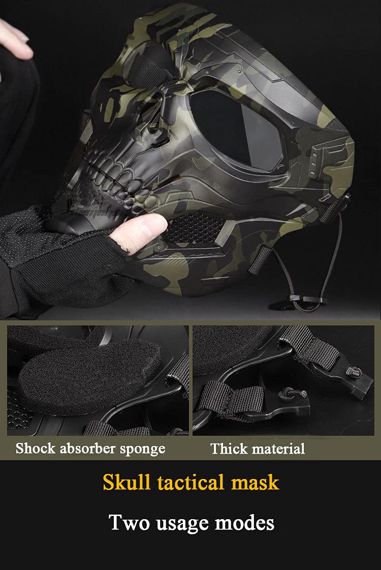 ACEXIER Tactical Airsoft Mask, Masques complets crâne Squelette avec Lunettes résistant aux Chocs armée Ventilateurs Fournitures Chasse Paintball Masques pour Moto Cyclisme randonnée Masque Militaire