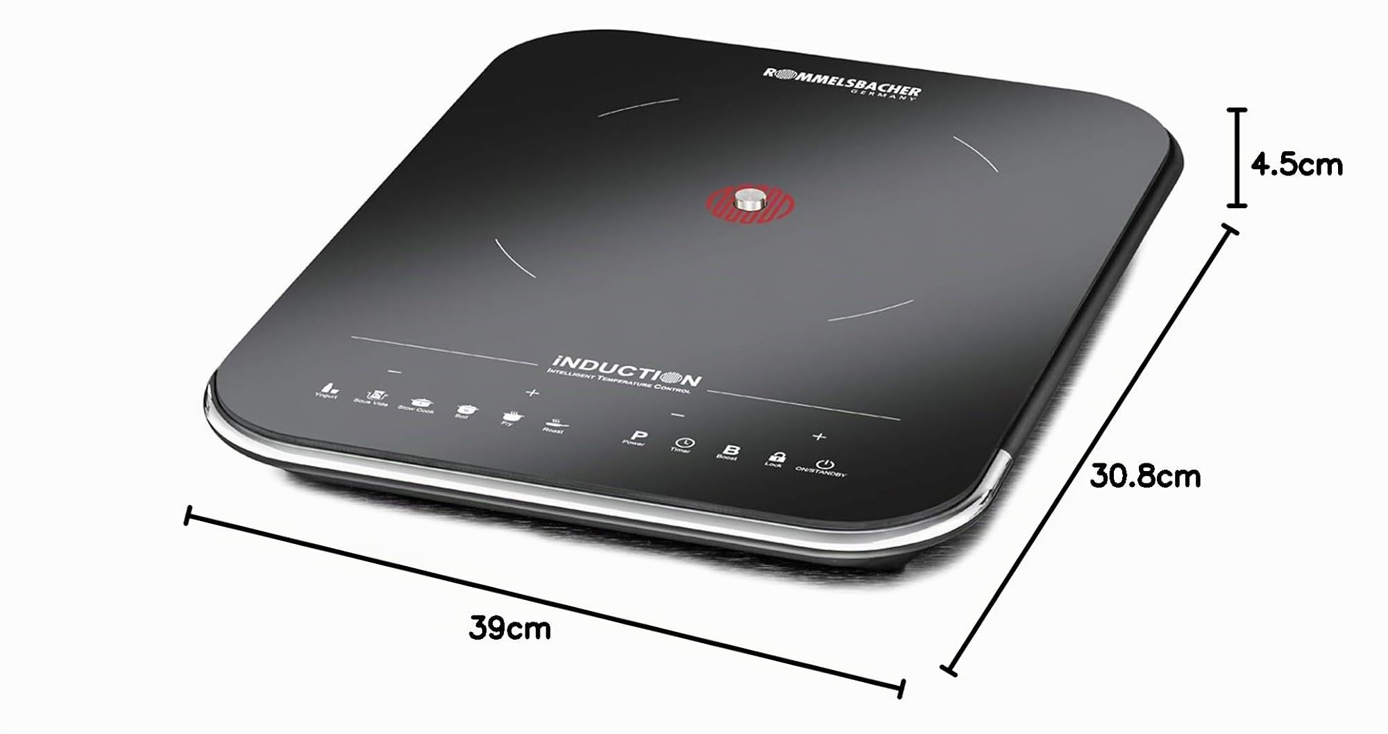ROMMELSBACHER Placa de cocción individual CTS 2000/IN – Inducción, innovador sensor de temperatura, sustituye a muchos utensilios de cocina: 6 programas (por ejemplo, yogur, sous vide, freír),
